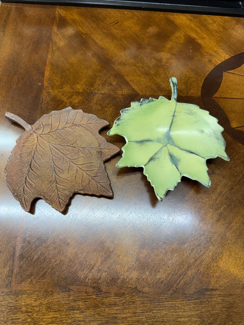 Set of 2 Metal Beverage Coaster/Candle Holders Maple Leaf Pattern 7.5 X 6.25 In.